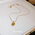 Gold Snake Chain Oval Engraved Disc Pendant Necklace Single view 3