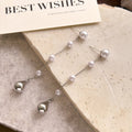 Pearl Look Chain and Silver Teardrop Long Stud Earrings view 4