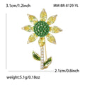 Yellow and Green Crystal Sunflower Stem Brooch with Leaves view 5