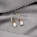 Gold and Silver Pearl Look Teardrop Long Hook Earrings view 1