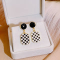 Black White Checker Drop Earrings Fabric Flower Eight Styles view 6