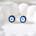 Blue Evil Eye Round Stud Earrings Gold Silver 6 Rim Styles view 10