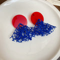 Red Disc and Blue Filigree Drop Earrings Fashion Earrings view 6