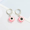 Silver Tone Round Evil Eye Huggie Drop Earrings in Eight Colors view 6