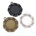 Ornate Round 25mm Cabochon Pendant Trays in Two Finishes view 1
