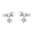 Silver Tone White Pearl And Clear Stone Starburst Stud Earrings view 5