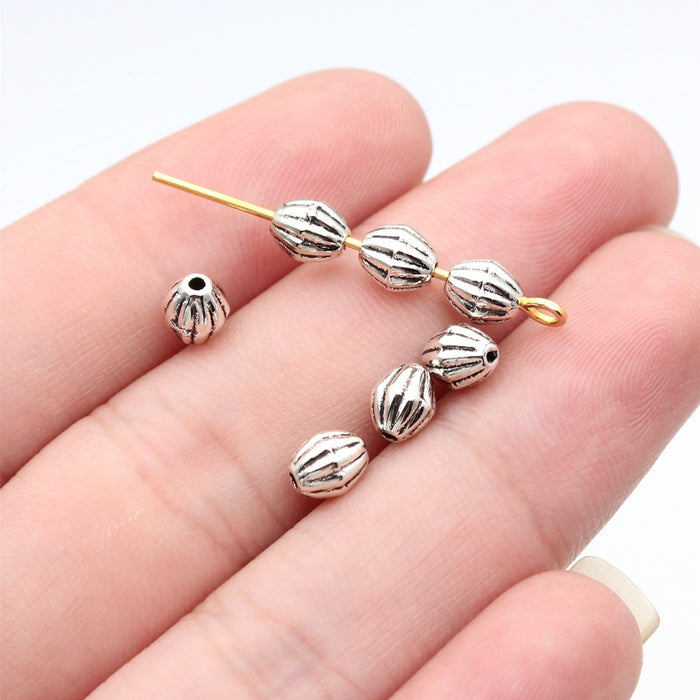 Grooved Oval Metal Spacer Beads for Jewelry Making