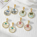 Gold Geometric Half-Circle Resin Dried Flower Drop Earrings view 1