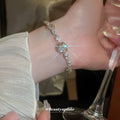 Gold Tone Rose Center Open Cuff With Clear Marquise Crystals view 2