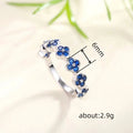 Blue Enamel Floral Band Ring In Polished Silver Tone view 3