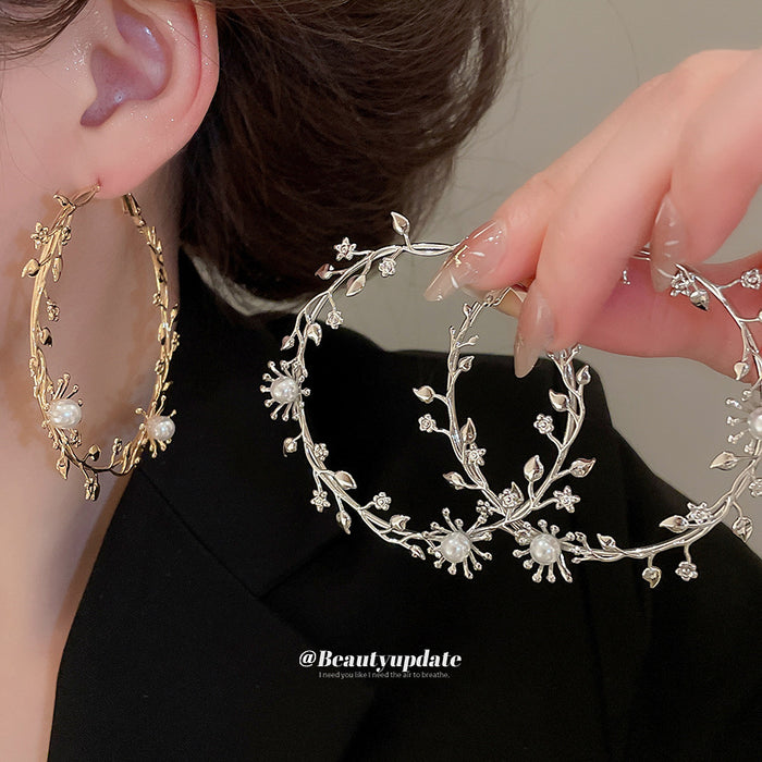 Large Floral Vine Hoop Earrings in Delicate Gold and Silver Tones