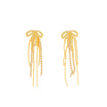 Gold Bow Fine Chain Extra Long Tassel Stud Earrings view 5