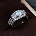 Oval Halo Crystal Ring with Triple Row Silver Tone Band view 3