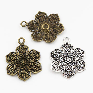 Layered Filigree Flower Metal Charms in Two Antique Finishes