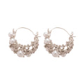 Silver Tone Floral Hoop Earrings with White Pearl Clusters view 5