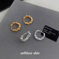 Gold Silver Beaded Ball Metal Huggie Hoop Earrings view 1