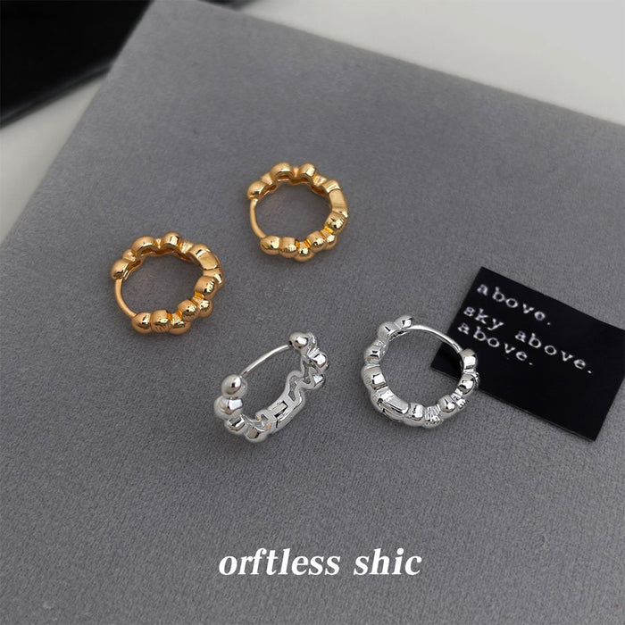 Gold Silver Beaded Ball Metal Huggie Hoop Earrings