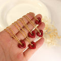 Red Hollow Heart Hoop Earrings Or Gold Pendant Necklace view 4