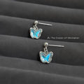 Silver Ball Stud Blue Iridescent Butterfly Drop Earrings view 4
