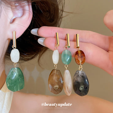Geometric Resin Drop Earrings in Four Colorways for Everyday Styling