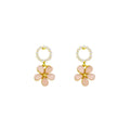 Pink Glitter Flower Drop Earrings Pearl Ring Studs view 5