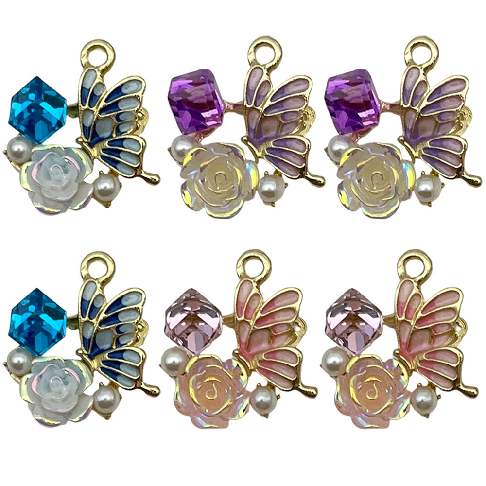 Pearl Rhinestone Zinc Alloy Butterfly Charm Pendant for DIY Necklace Bracelet Earrings