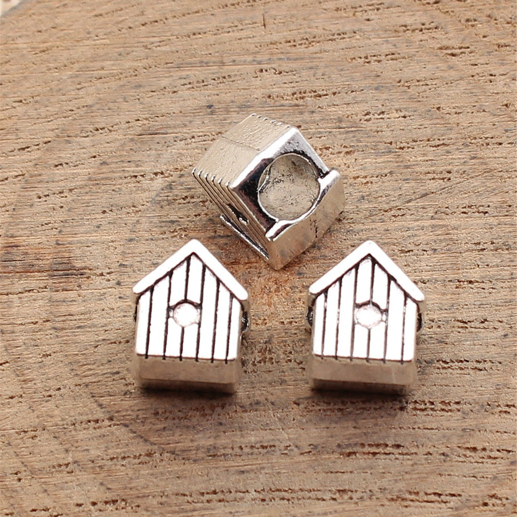 10x9x7.5mm 2g Antique Silver Zinc Alloy House Large Hole Beads for DIY Bracelet Jewelry Making
