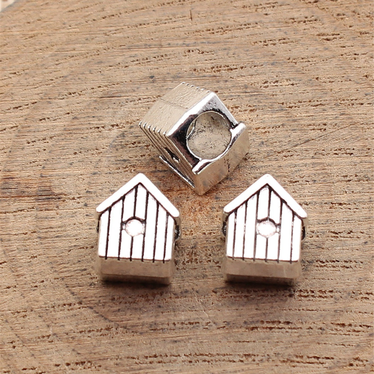 10x9x7.5mm 2g Antique Silver Zinc Alloy House Large Hole Beads for DIY Bracelet Jewelry Making