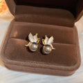 Pearl and Enamel Leaf Stud Earrings in Two Colors Decorative Jewelry view 2