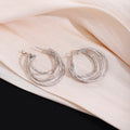 Textured Triple Layer Gold and Silver Open Hoop Earrings view 4