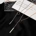 Silver Circle Bar Y Lariat Chain Necklace Stick Drop view 2