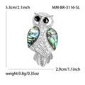 Silver Tone Owl Brooch With Shell Effect Wings and Black Eyes view 5