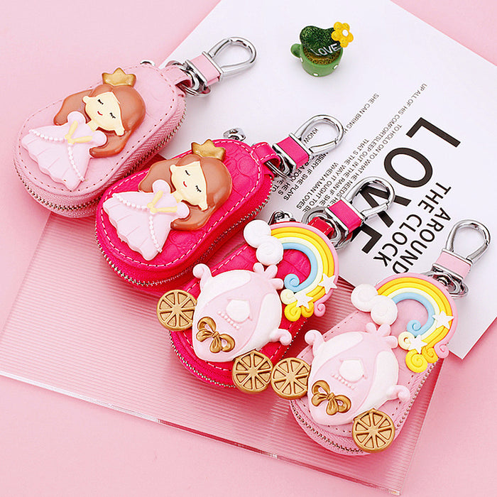 Leather Pumpkin Carriage and Princess Zip Key Pouches in Pink and Fuchsia