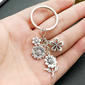 Antique Silver Sunflower and Cherry Blossom Charm Keychain view 2