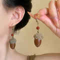Textured Pinecone Drop Earrings with Brown and Amber Beads view 4