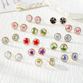 Gold Tone Round Pressed Flower Stud Earrings in Thirteen Designs view 1
