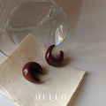 Burgundy Tone Chunky Open Hoop Stud Earrings For Women view 4