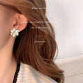Gold Mother-of-Pearl Camellia Leaf Flower Stud Earrings view 2