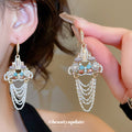 Crystal Beaded Chandelier Chain Fringe Hook Earrings view 1