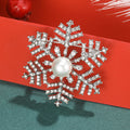 Pearl Snowflake Brooch in Metal with Geometric Crystal Snowflake Centered by a White Pearl view 4