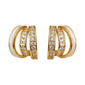 Gold Multi Band White Enamel Zircon Hoop Earrings Pair view 5