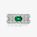 White Gold Green Emerald Cut Multi Band Stack Ring Alloy view 2