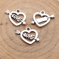 Antique Silver LOVE Banner Heart and Arrow Pendant Charm view 2