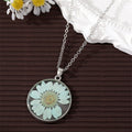 Seven Design Silver Tone Round Resin Pressed Flower Pendant Necklaces view 7