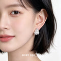Silver Molten Organic Flower Pearl Center Stud Earrings view 2