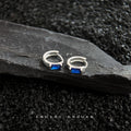 Silver-Tone Blue Baguette Stone Huggie Hoop Earrings view 1