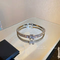 Silver Tone Double Band Crystal Bangle In Two Sizes view 4