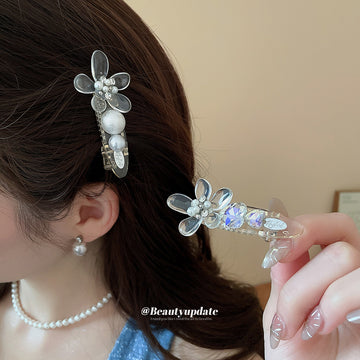 Clear Flower Duckbill Hair Clips Crystal Pearl Styles