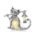 Cat With Fish Brooch In 2 Styles With Polished Metal Details view 2