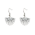Silver Tone Textured Folding Fan Fringe Hook Earrings For Women view 5